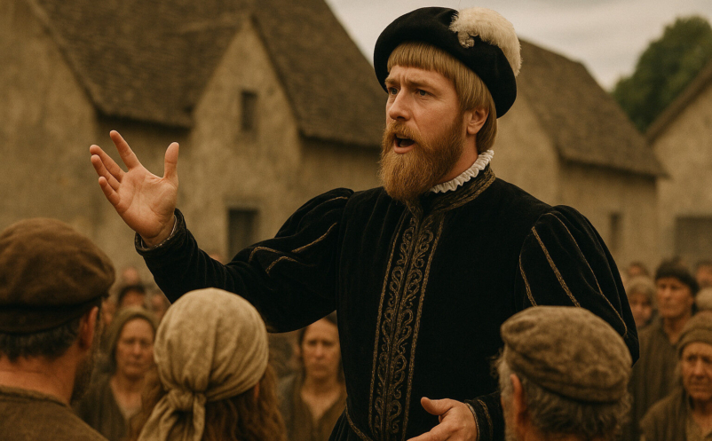 Gustav Vasa talar till folket i Dalarna.